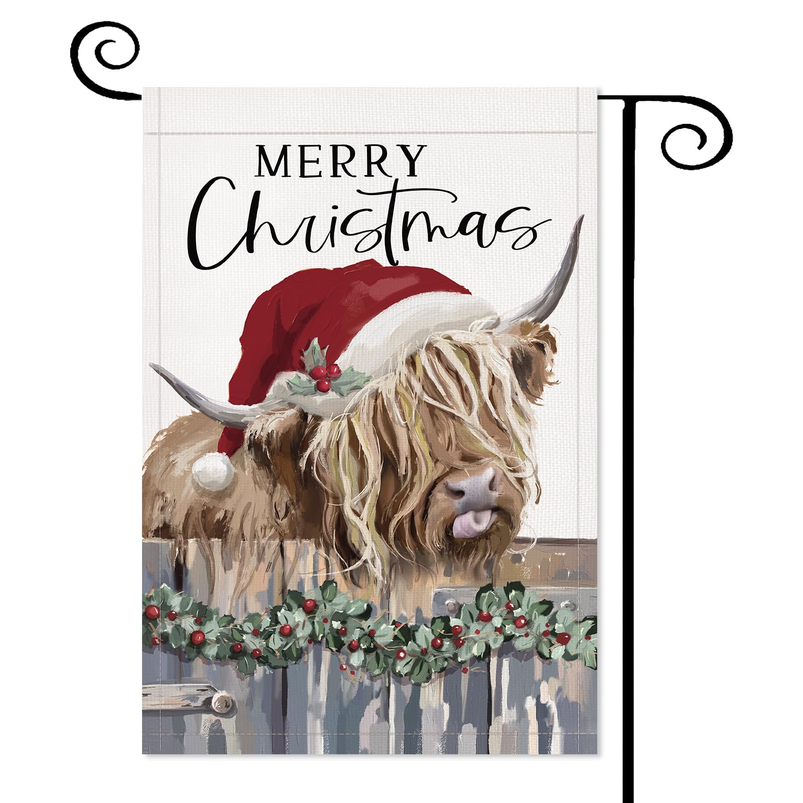 Merry Christmas Cow Garden Flag: Funny Cute Winter Yard Flag Outside Decorations, Garden Flags 12x18 Double Sided Outdoor Decor, Holiday Personalized Decorative Burlap