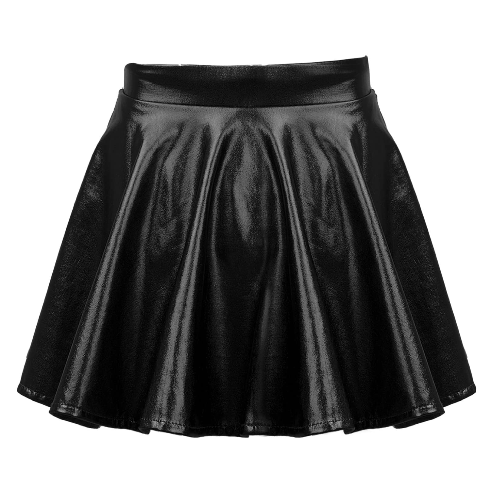 Choomomo Kids Girls Pleated Metallic Ballroom Dancewear Roller Skating Ballet Dance Skirt with Elastic Waistband Black 16 Years