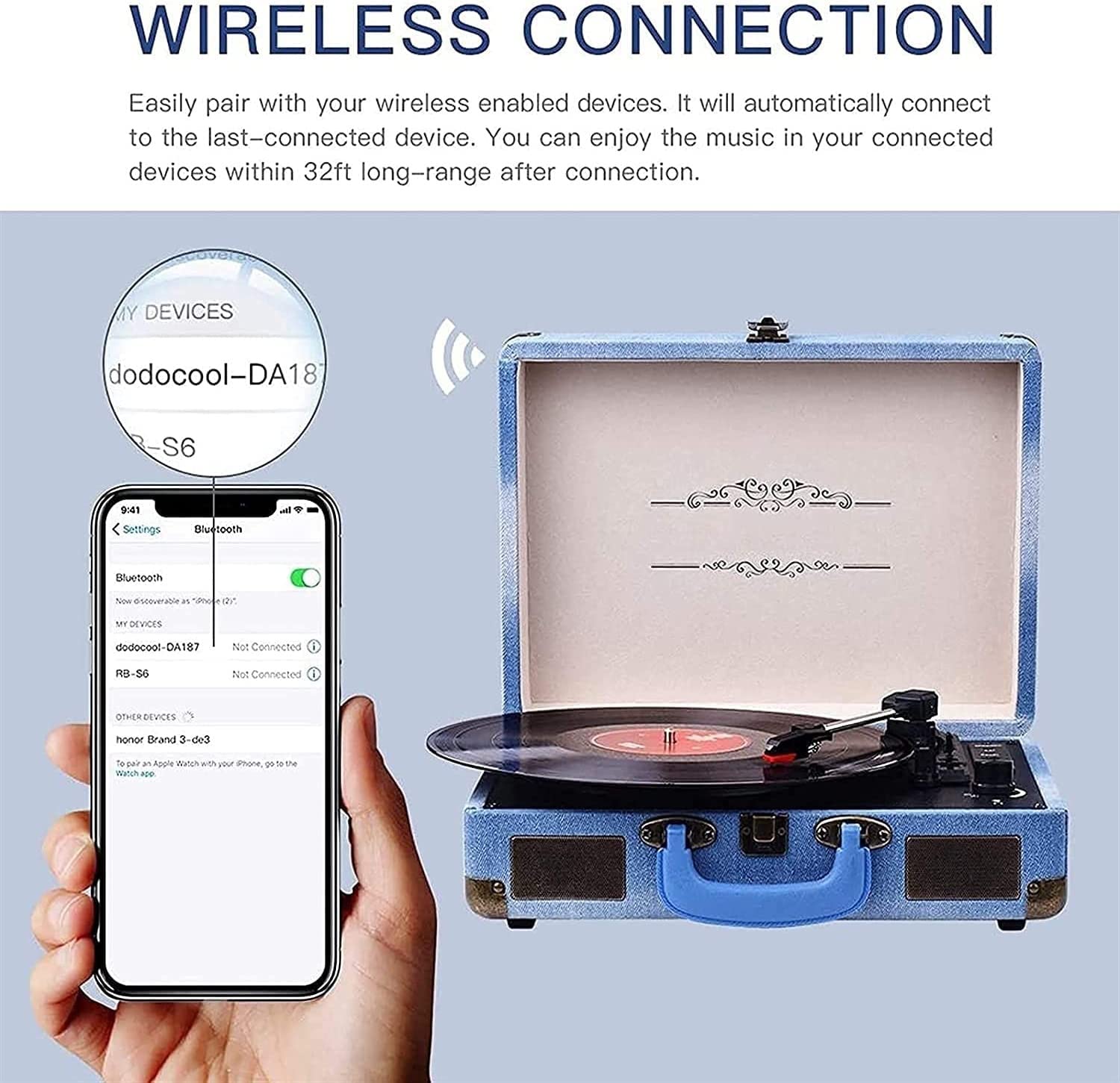 Giradischi in Vinile Bluetooth Giradischi a 3 velocità Valigia Vintage Giradischi LP con Altoparlanti Stereo Trasmissione a Cinghia Portatile Nostalgico Fonografo Registrazione USB