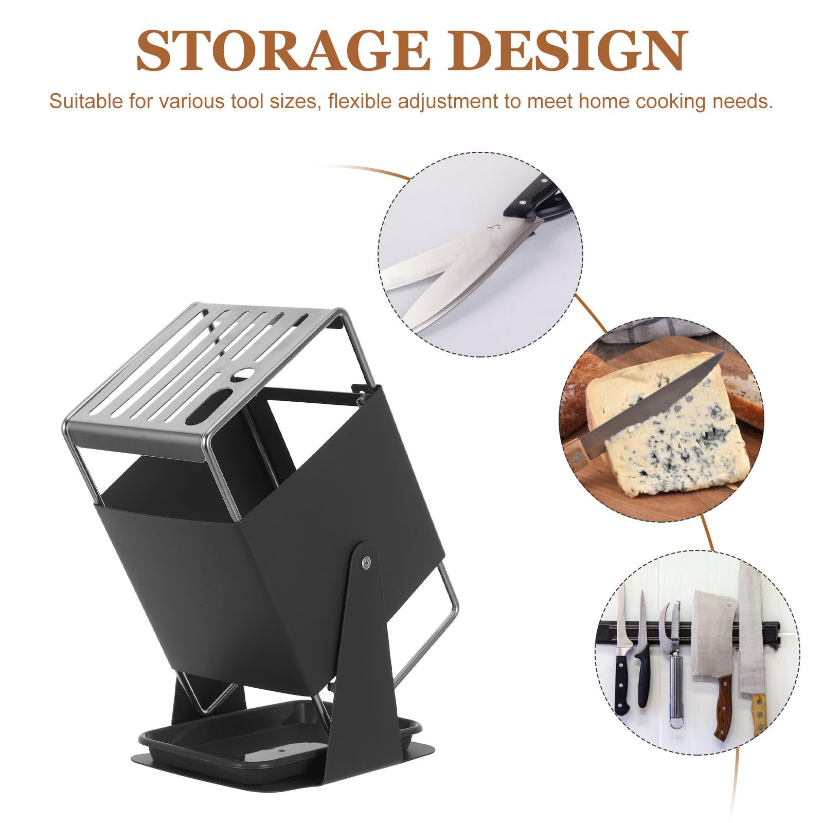 Bloc à Couteaux Rotatif en Acier Inoxydable Gris 1 Pièce Support à Couteaux Cuisine avec Fentes Réglables Organiseur Compact pour Ciseaux et à Aiguiser Rangement Vertical