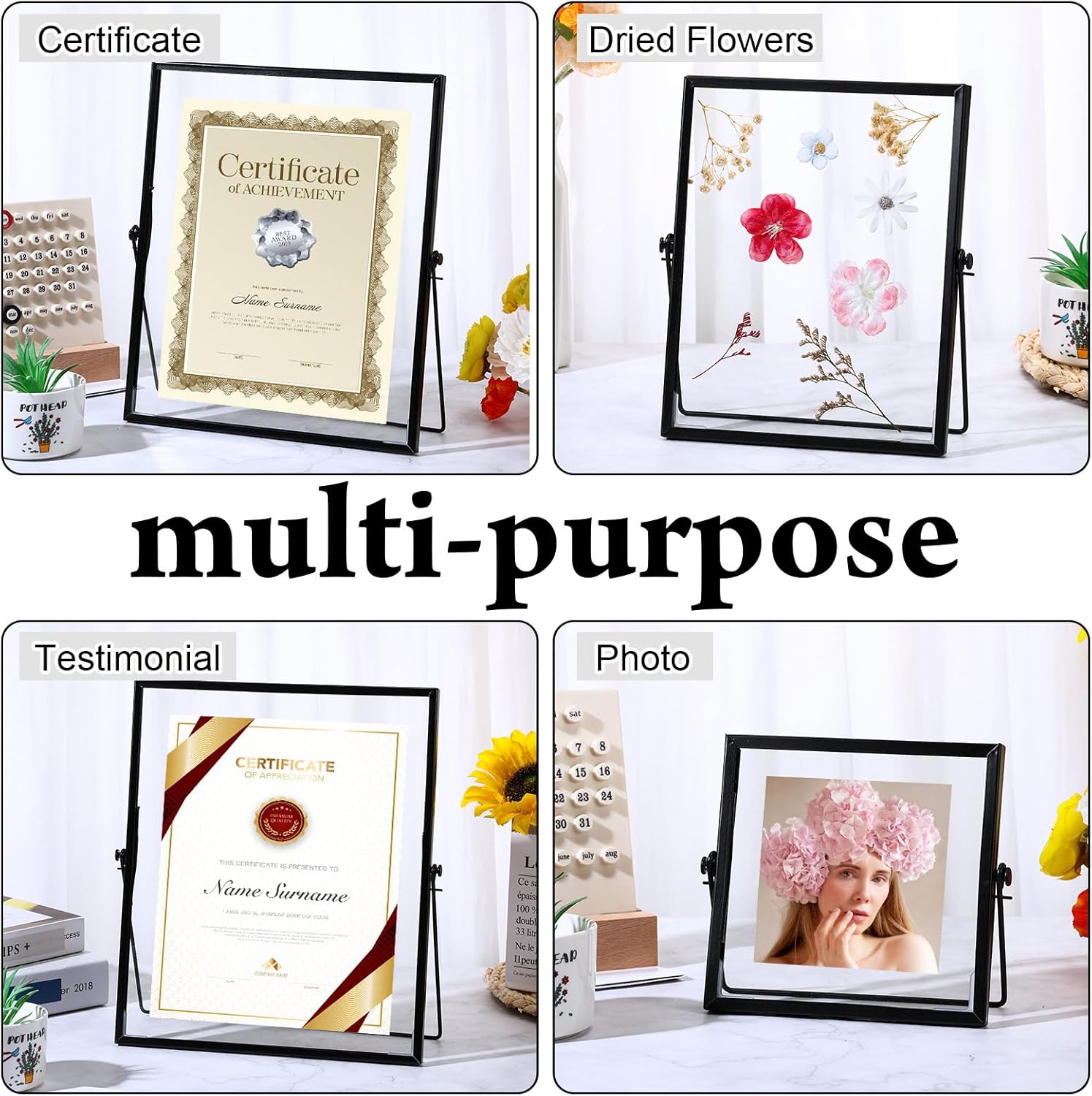 Amyhill Set of 6 Metal Picture Frames Vintage Minimal Ornate Floating Frames 4, 6, 7 Inches Photo Antique Easel Stand Vertical Glass Holder for Pictures Photos Desk Tabletop Display(Black) - Image 3