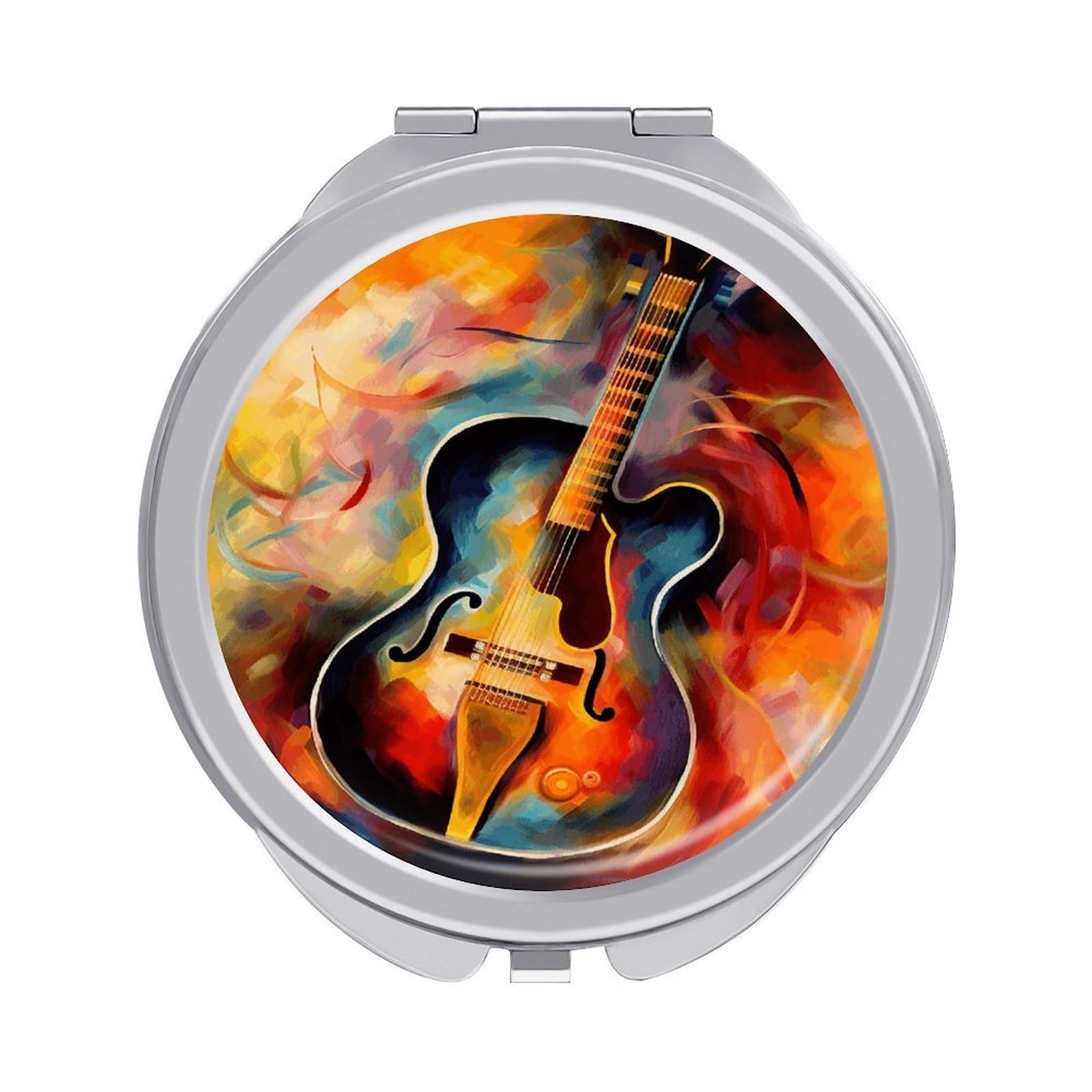 JTREHY Abstract Watercolor Guitar Makeup Mirror Portable Folding Mirror Compact Travel Mirrors 2-Sided Round Pocket Mirrors Cute Handheld Beauty Mirror for Handbag Purse for Women Gift