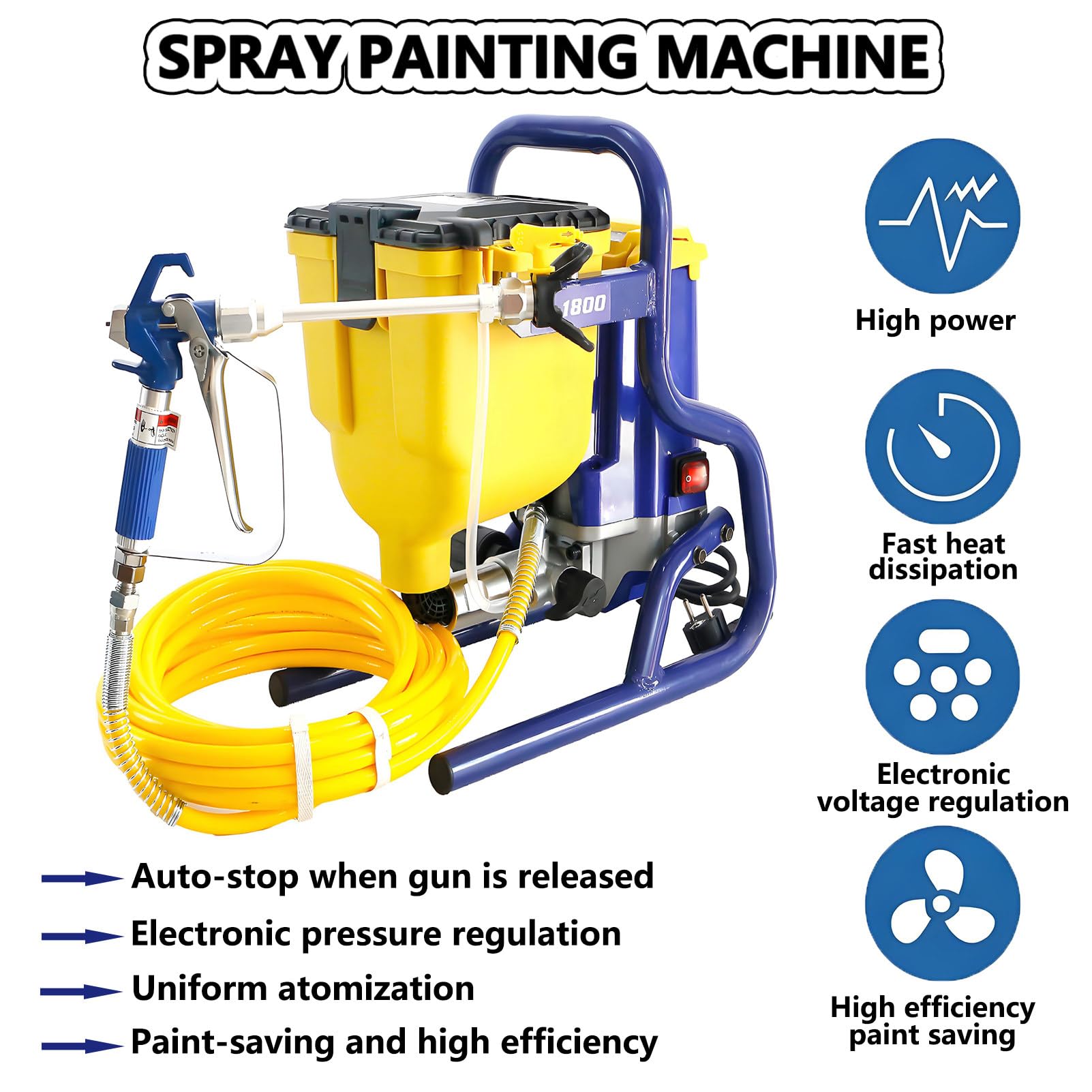 850 W Airless agregat malarski do sufitu ściennego, do drewna, metalu, przemysłowy pistolet do renowacji wnętrz/zewnętrznej, regulowane ciśnienie, wąż 8 m, przepływ 2,1 l/min