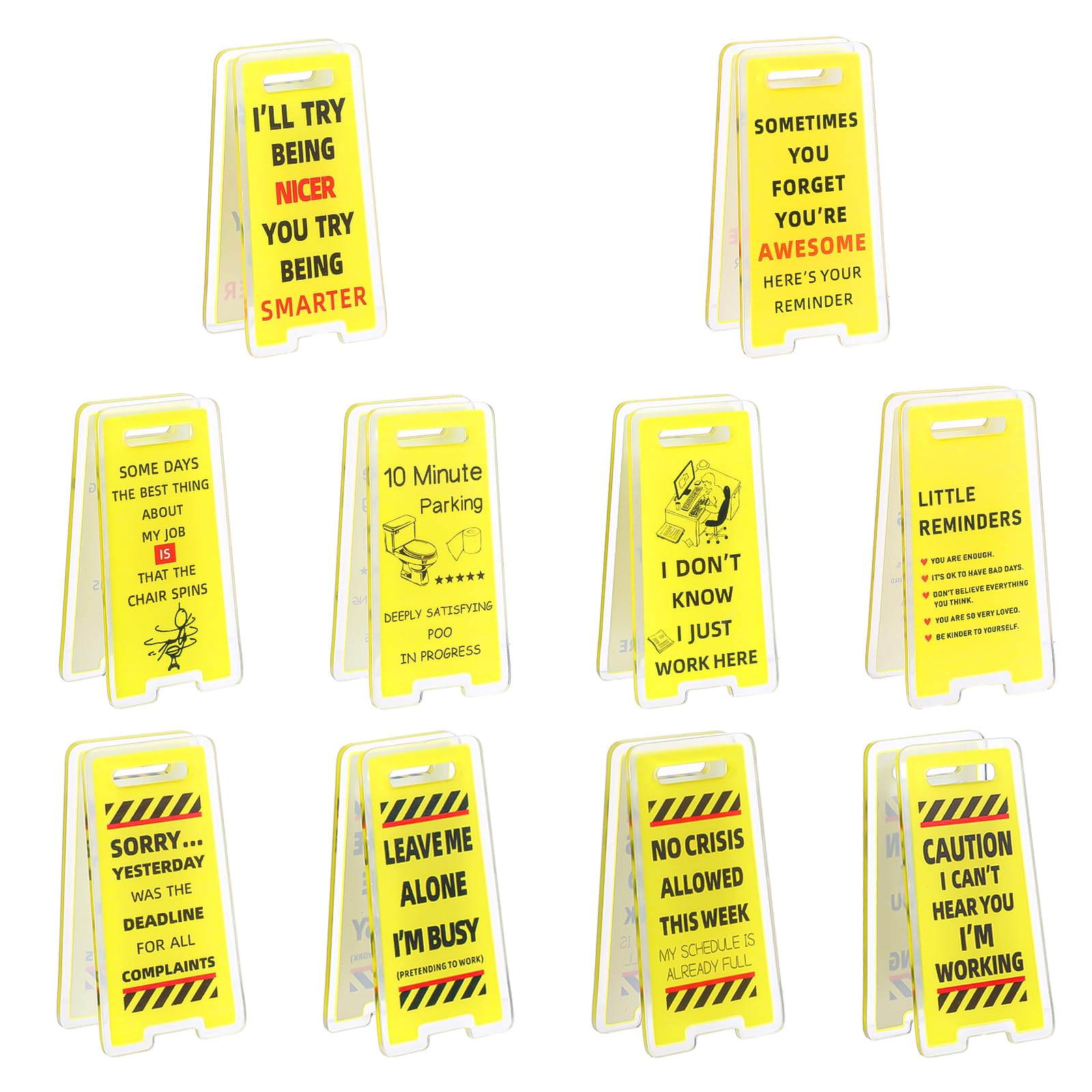 Muiltvoe 10 Pack Funny Desk Signs, Caution Overstimulated Desk Sign, Funny Sticky Note Holder Clips, Answer Desks Rates Sign, Fun Office Gag Gifts for Coworker Teammate Leader Boss Manager