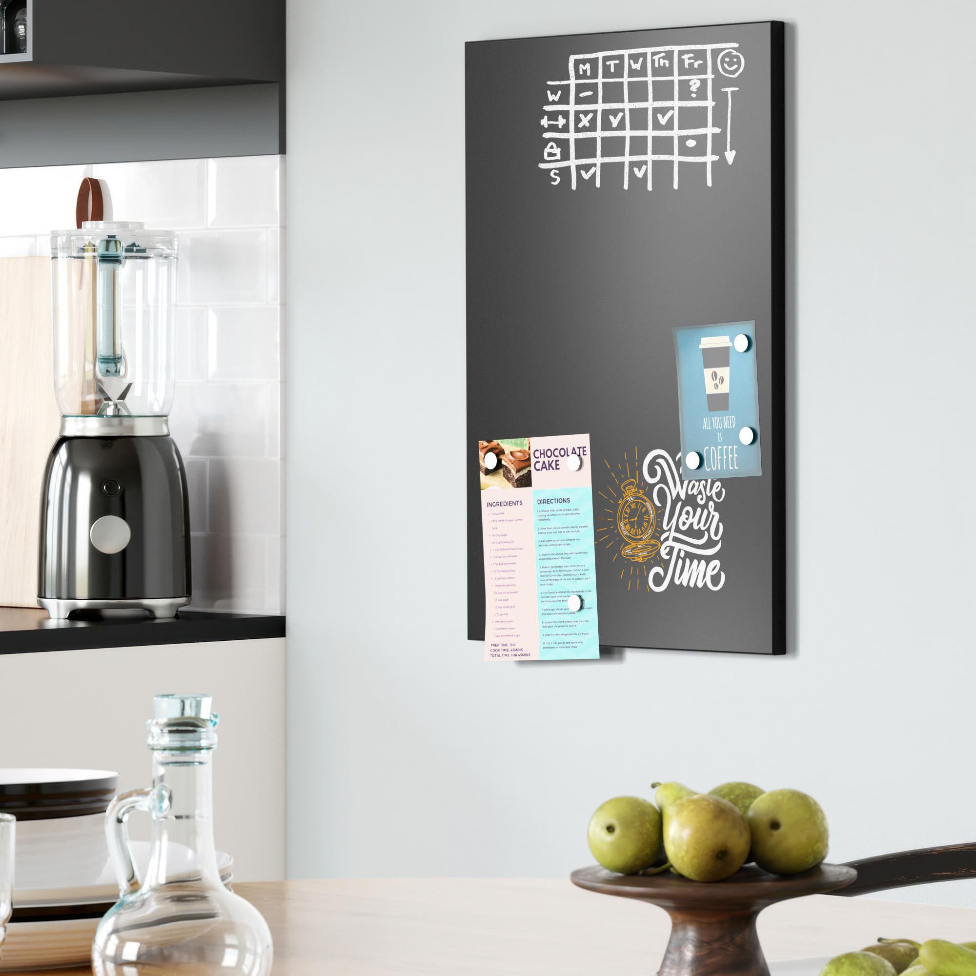 DEQORI Magnetische Kreidetafel mit UV-Druck | Motiv Zeit ist kostbar | Design rechteckig 40x60 cm | Kreide Metalltafel beschreibbar – Wanddeko für Küche, Flur, Kinderzimmer & Büro