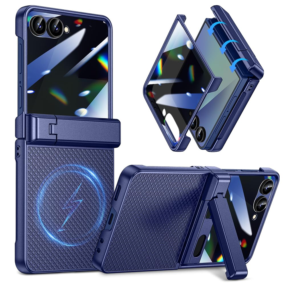 Goton Magnetic for Samsung Galaxy Z Flip 7 Case with Hidden Kickstand, Blue