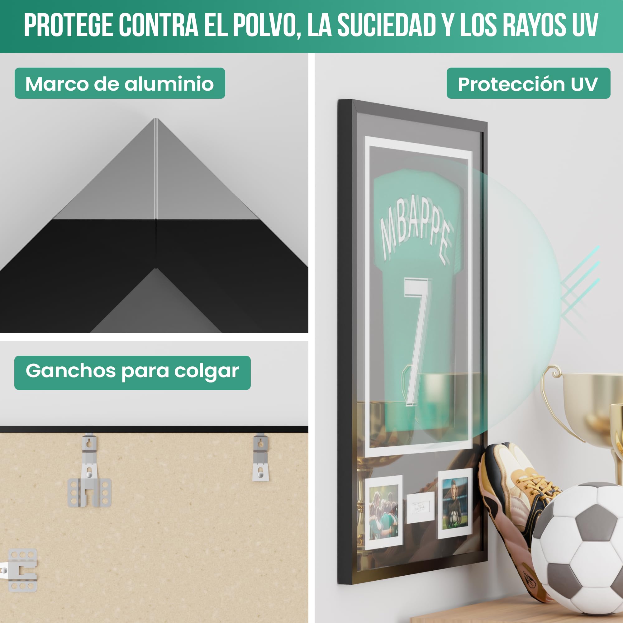 Avalo Marco de objetos de aluminio – Camiseta de fútbol – Marco 3D Box Frame – 60 x 80 cm – Negro
