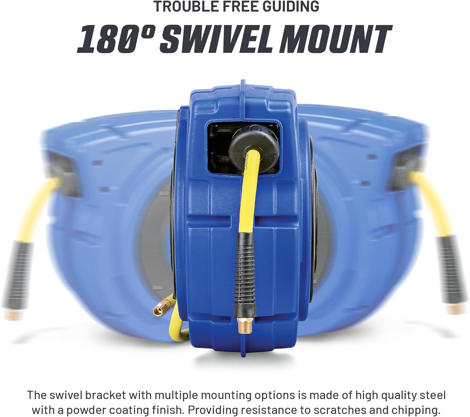 Goodyear Air Hose Reel Retractable 3/8" Inch x 65' Feet Premium Commercial Flex Hybrid Polymer Hose Max 300 Psi Heavy Duty Spring Driven Polypropylene Construction w/Lead-in Hose and PVC Handle - Image 7