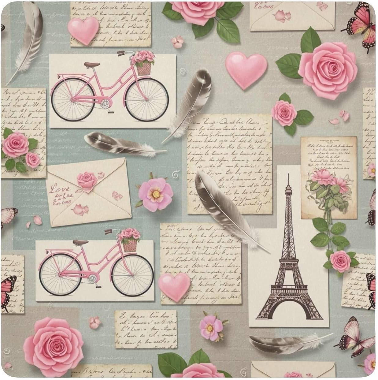 ODAWA Vintage Paris Collage Self-adhesive Cloth Changeable Capacity Cosmetic Bag Wrap Protection for Camera and Lens 13.8x13.8in