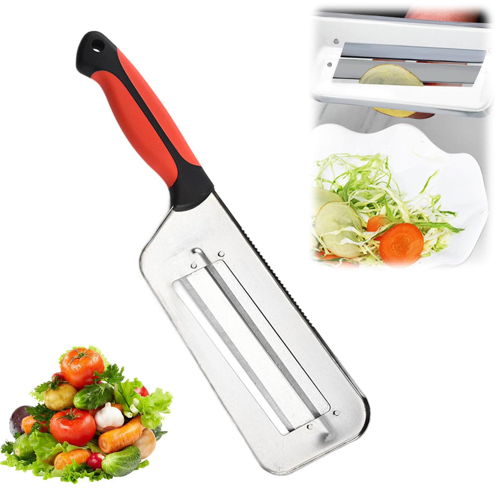 Multifunctional Vegetable Cutter, 2025 New Stainless Steel Double-layer Slicer, Cabbage Slicer Shredder, Stainless Steel Vegetable Cutter, 3 in 1 Cabbage Slicers, Shredder, and Dicer (1, Black Red)