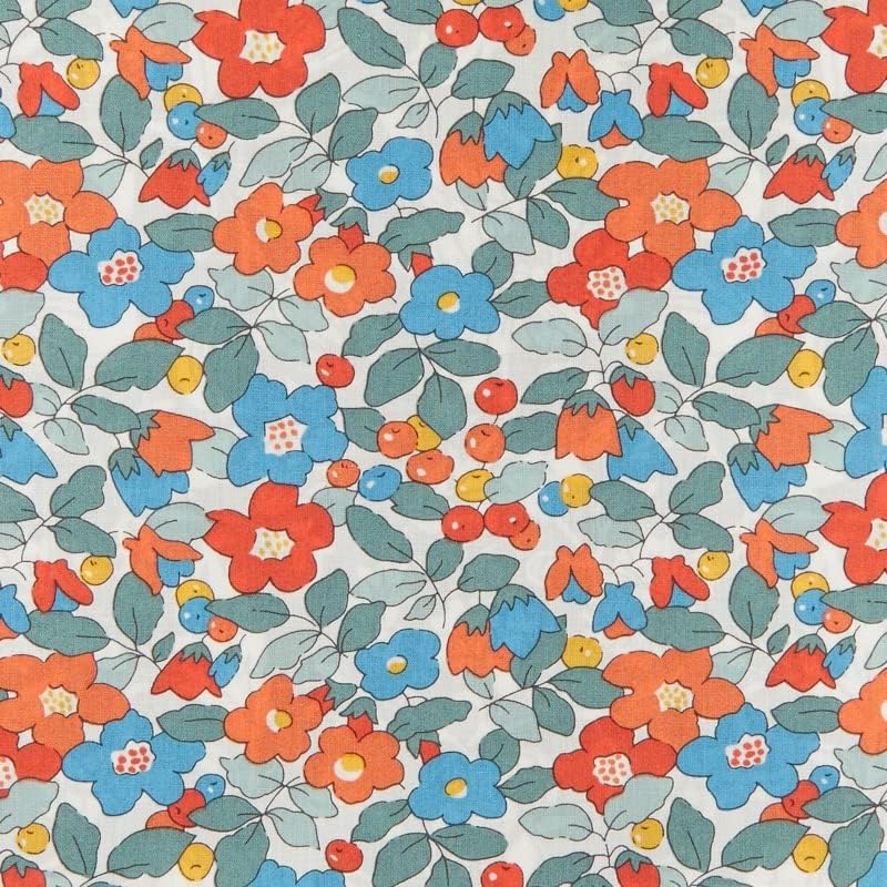Liberty Fabrics: Betsy Berry C (Orange Blue) Tana Lawn® - Sold by The Yard