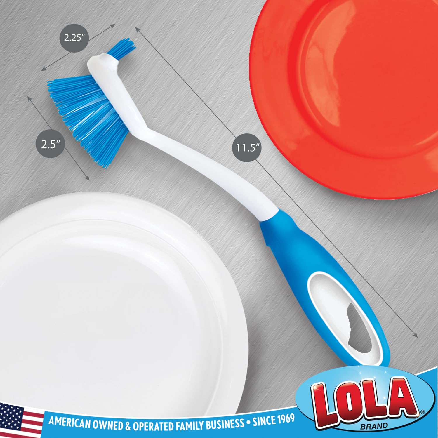 LOLA Cepillo de cocina, cerdas de fibra de poliéster, raspador de alimentos con punta de cerdas rígidas integrada, mango de agarre antideslizante cómodo, seguro para utensilios de cocina