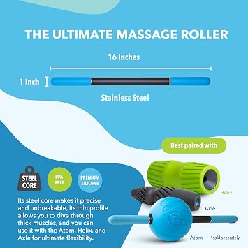 RAD Rod Mini 16in Compact Deep Tissue Massage Roller Stick Travel-Ready Myofascial Release Tool for Legs, Back, Neck, Arms & Shoulders Muscle Roller for Mobility & Recovery