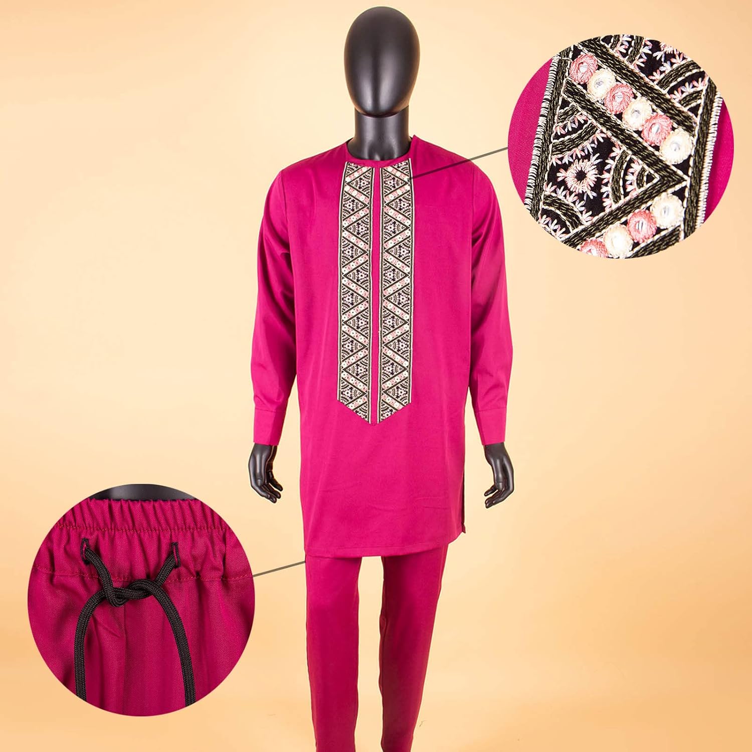 African Suits for Men Embroidery Shirts and Pants 2 Piece Set Dashiki Outfits Tribal Clothing