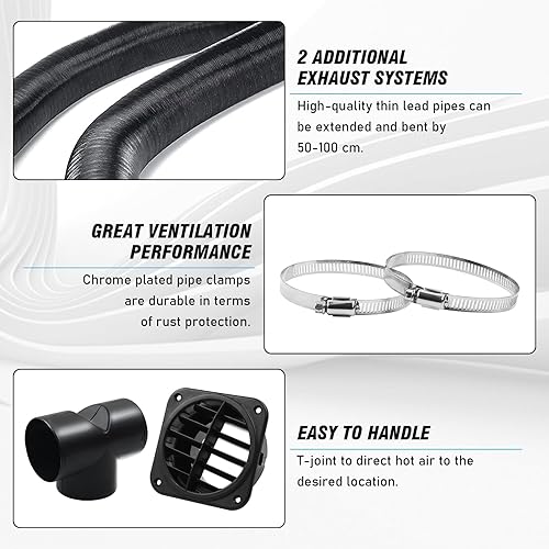 Miniatura 5 de Conductos de tubo de calentador automático de 2.953 in, kit de ventilación de salida de aire caliente con rama en Y, manguera de ventilación para