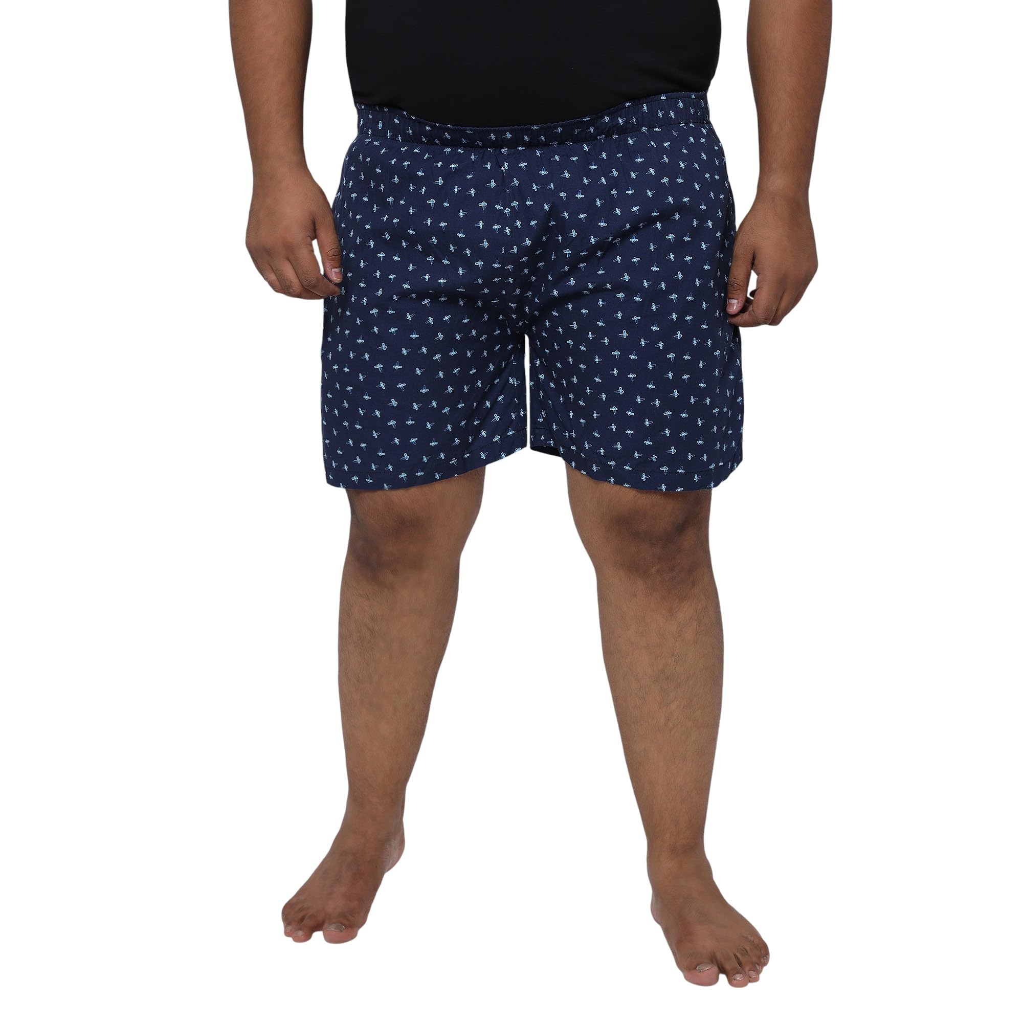 Men's Navy Blue Printed Cotton Boxer Shorts, Plus Size, Comfortable Loungewear-image-14