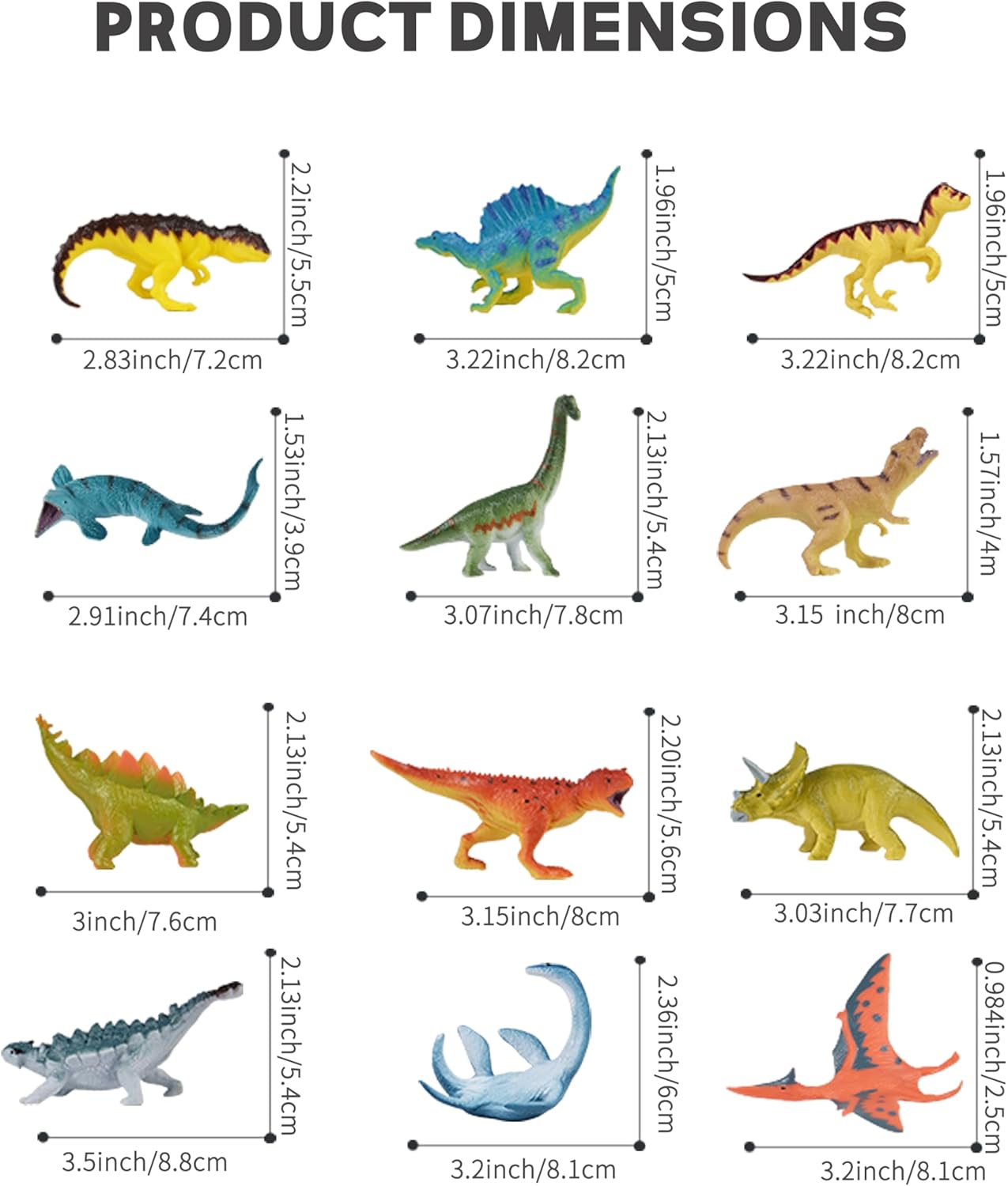 RECUR Dinosaur Figure Toys Mini Dino Figurines for Kids Jurrassic Dinosaurs, 100% Hand-Painted, Cake Topper Small Tabletop Figure - 12 PCS