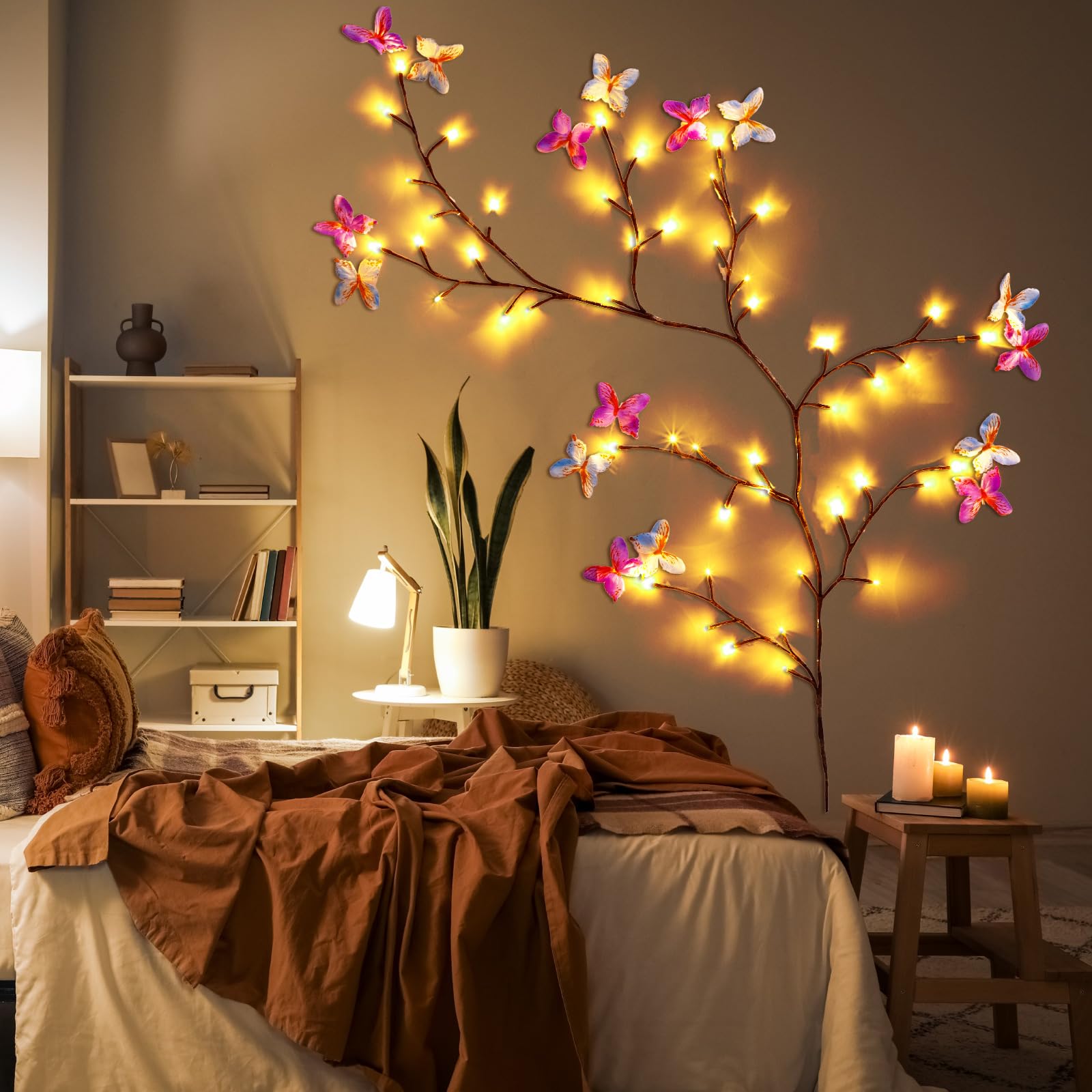 Glooglitter 2 set di luci a forma di farfalla in salice incantato, 1,5 m, 72 LED, decorazioni natalizie, ramo di albero a farfalla, luci regalo per parete, camera da letto, camino, casa, finestra
