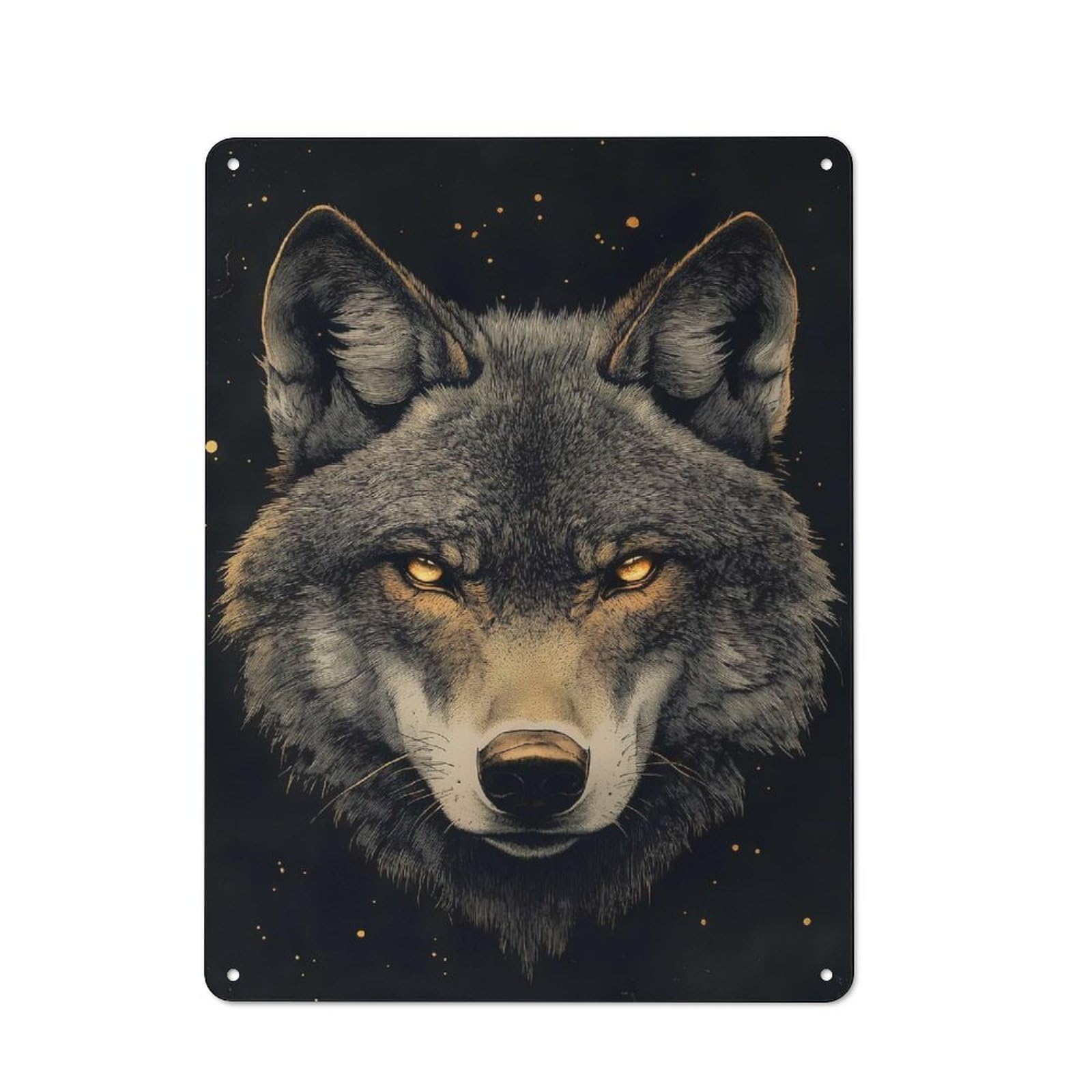 Junmoney Style-10 Industrial Metal Sign With Wolf With Glowing Eyes Design 40X30cm, Clean Industrial Urban Room Decor For Flat, Bar, Studio Or Gallery Wall