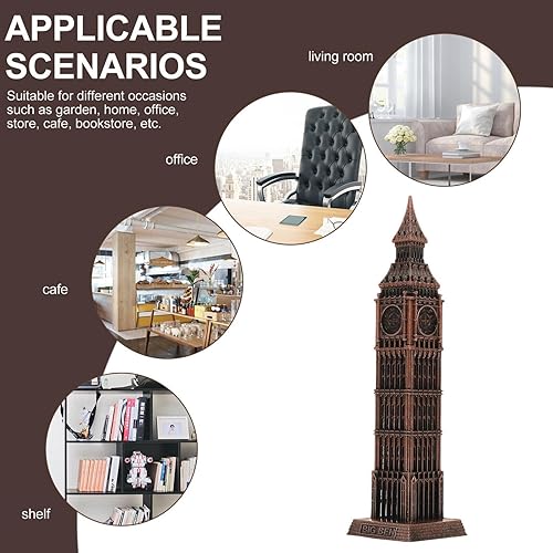 Miniatura 7 de HOMSFOU Estatua retro del Big Ben, escultura del Big Ben de Londres, modelo de construcción, figura coleccionable para decoración de mesa (bronce