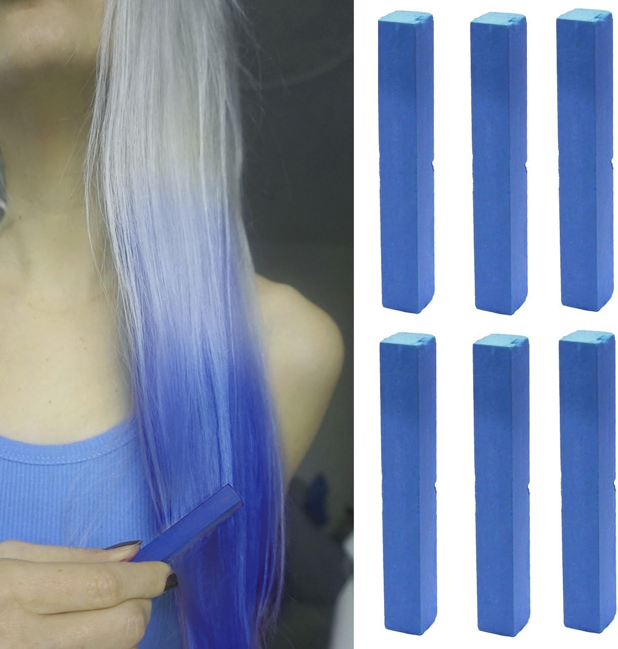 Royal Blue Hair Chalk Set 6 Temporary Hair Color Chalks Simple and