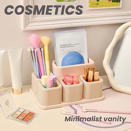 Miniatura 4 de Bonito organizador de maquillaje para encimera, 5 soportes de plástico pequeños extraíbles para tocador de baño, cosméticos, cuidado de la piel,