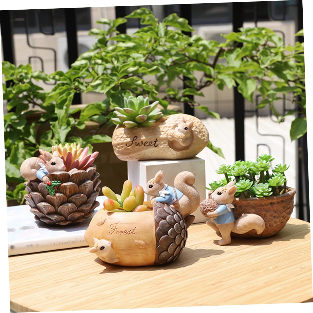 Amazon.co.jp: Yardwe リスデザインの樹脂製植木鉢 多肉植物や