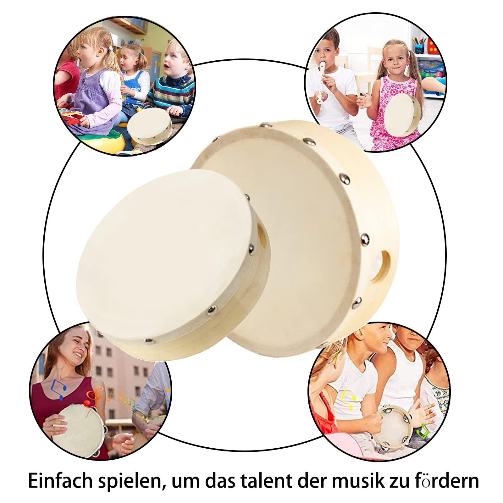 2 Stück Tamburin Für Kinder - Holz Tambourine Mit Glöckchen Für Musikunterricht