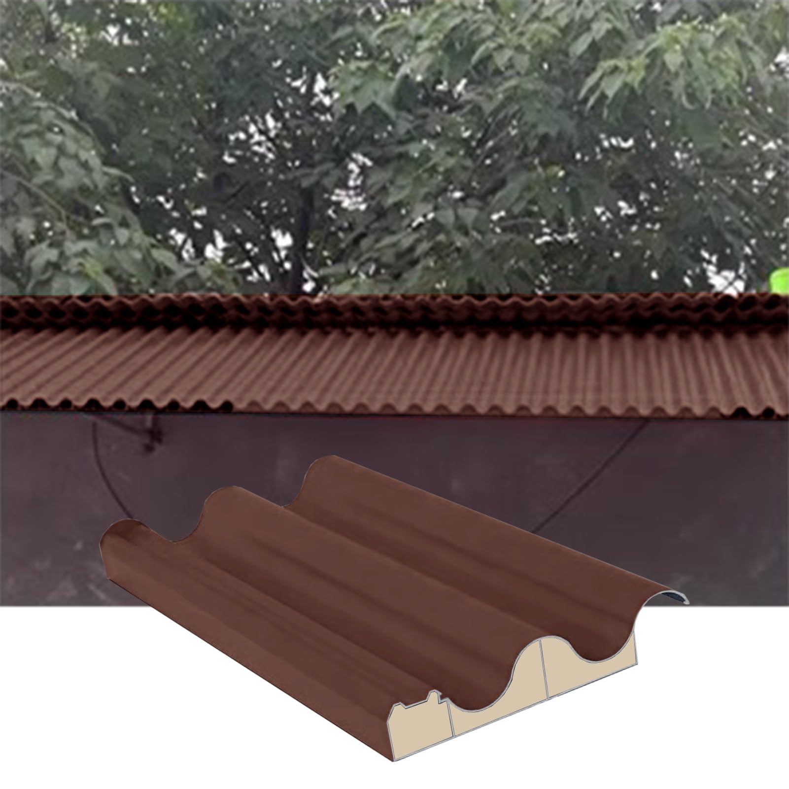 Roofing Sheets Aluminum Awning Covers Board, DIY Side Panels Tiles w/Polycarbonate Fill(Brown,L 1.3m/4.3ft)
