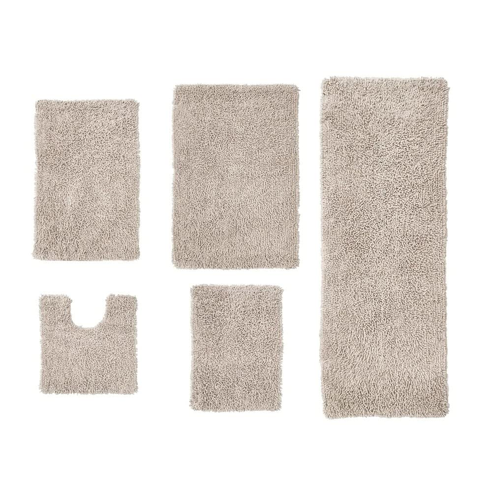 Extra Absorbent Multi Sized Ivory Tan Bathroom Rugs Set 5 Piece with Pretty Hand Tufted Shaggy Design Non