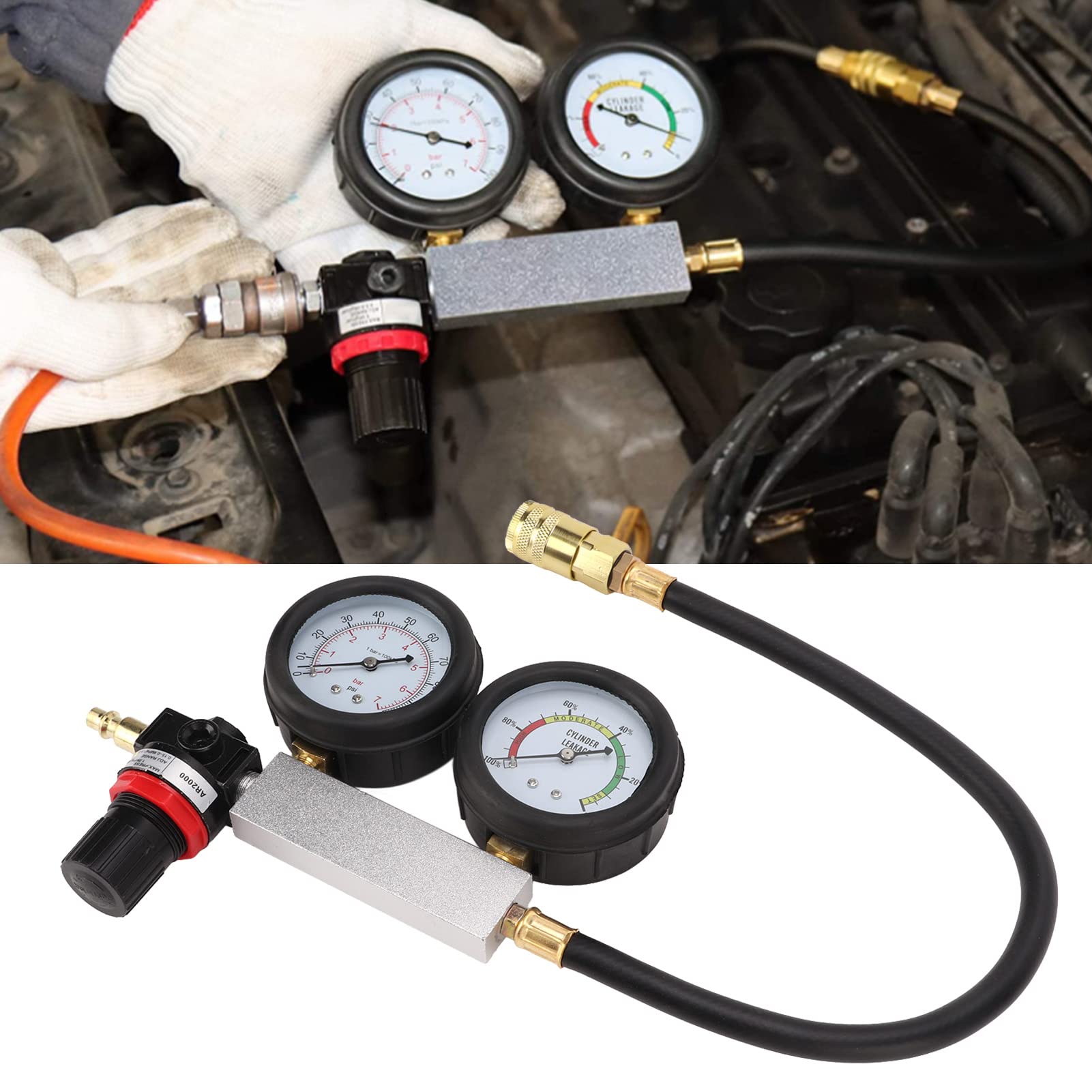 Tester di perdite cilindriche Compressione motore benzina doppio misuratore strumento di rilevamento per il controllo della pressione Test di perdite strumento di riparazione auto strumenti per la