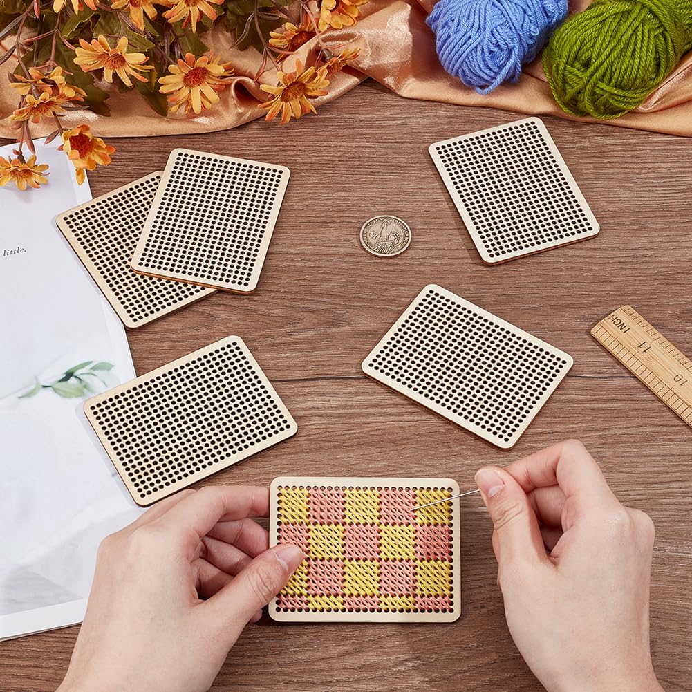 BENECREAT 6 Pcs Blank Hole Paved Cross Stitch Ornament, Rectangle Wooden Cross Stitch Plate - Image 3