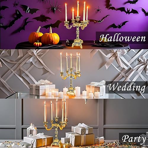 Miniatura 6 de RosyLine Candelabro de metal de 17 pulgadas de altura, portavelas con 5 brazos, portavelas de bronce antiguo, centro de mesa para decoración del