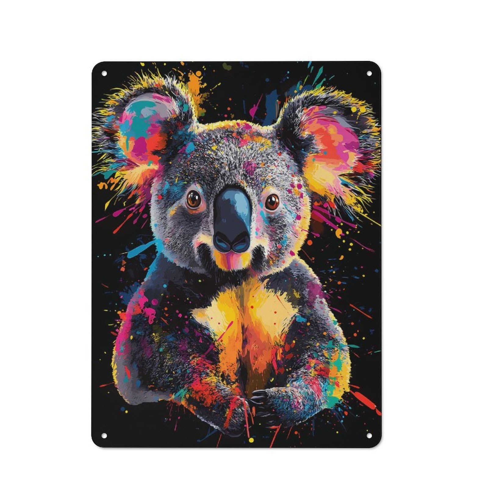 Junmoney Colorful Koala Portrait Tin Wall Plaque 40X30cm With For Hobby Room Or Studio, For Metal Sign Collectors, For Kitchen And Home Bar Decor