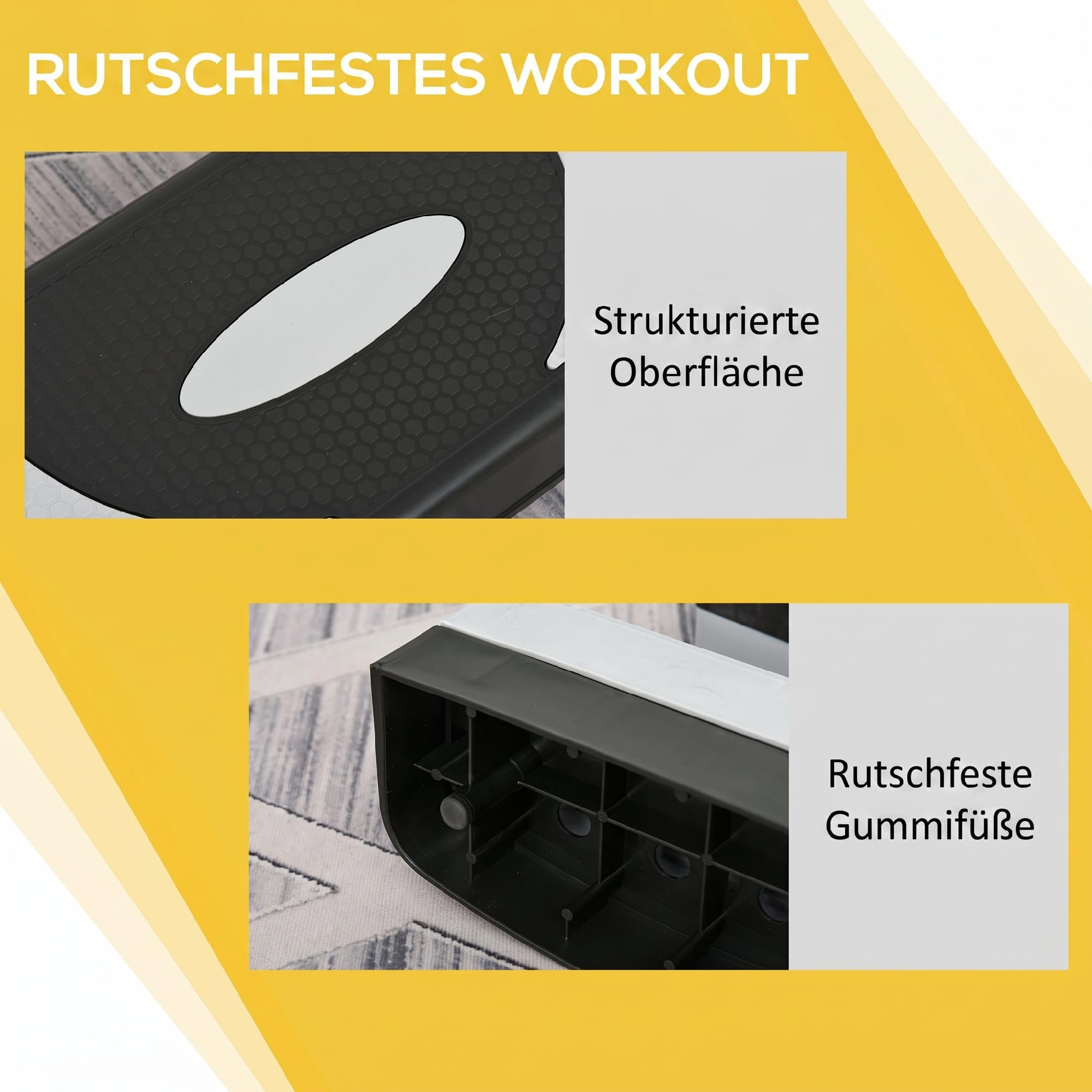 HOMCOM Steppbrett höhenverstellbar Fitness Stepper mit Antirutschbelag 3 Stufen (10/15/20 cm) Rutschfest Stepbench für Zuhause Fitnessstudio Büro Kunststoff