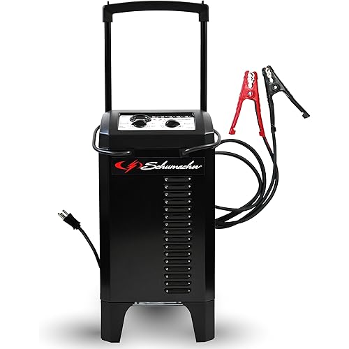 Schumacher Electric Wheeled Manual 10A Car Battery Charger and 200A Engine Starter, 2-in-1 Solution, 50A Boost, for 12V/24V Power Sport, Automotive, and Marine Batteries, SC1633