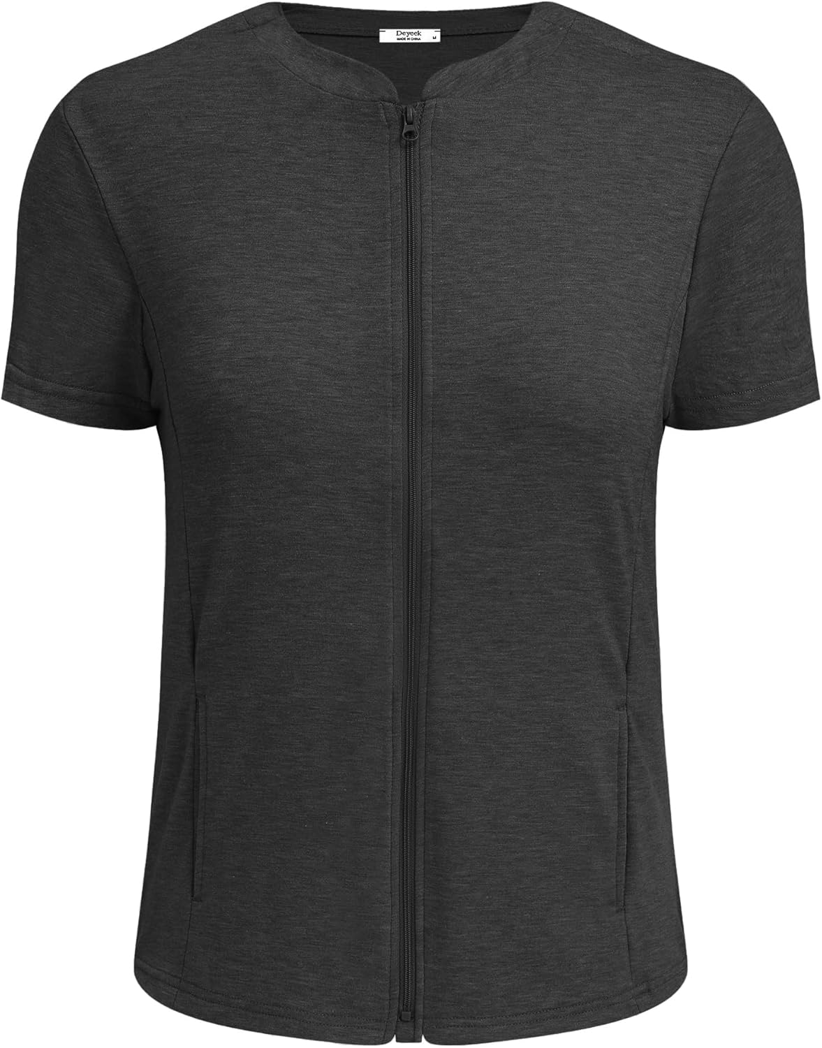 Deyeek Mastectomy Shirts with Drain Pockets Post Shoulder Surgery Tops for Women Chemo Port Short Sleeve with Zippers - Image 7