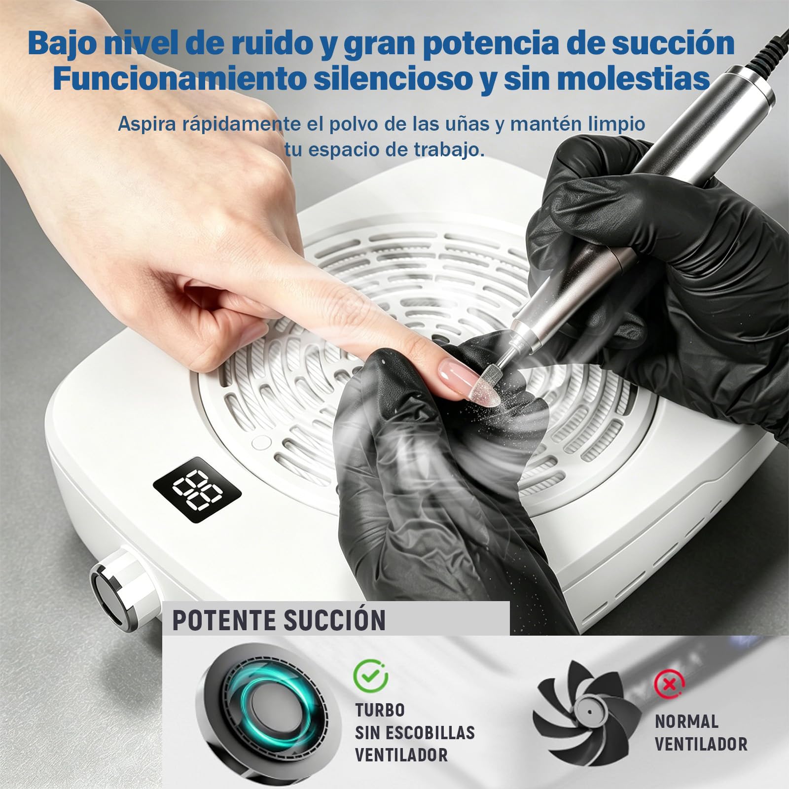 85819 Extractor de Polvo para Uñas Profesional,12,6" Mesa Manicura (Blanco)