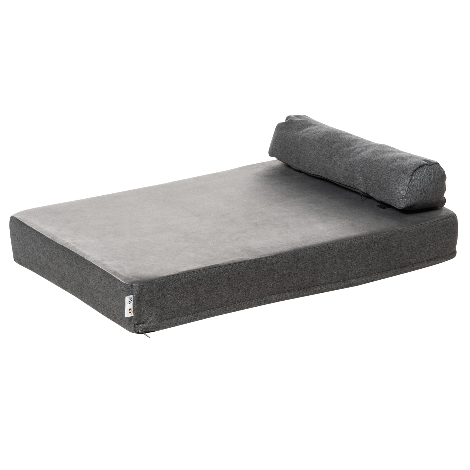 PawHut Cama para Perros Lavable Ortopédica con Almohada Extraíble Funda Desenfundable Cojín de Felpa Espuma Viscoelástica 75x55x20 cm Gris