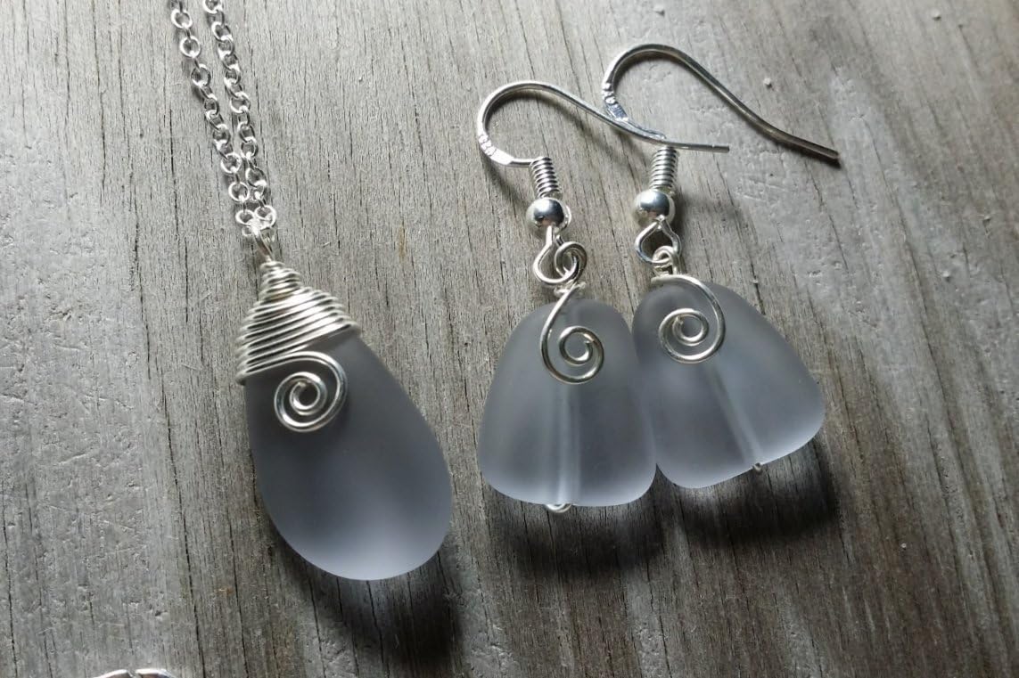 Handmade Wire wrapped Magical Color Changing purple sea glass Necklace+Earrings Set, February Birthstone, (Hawaii Gift Wrapped)