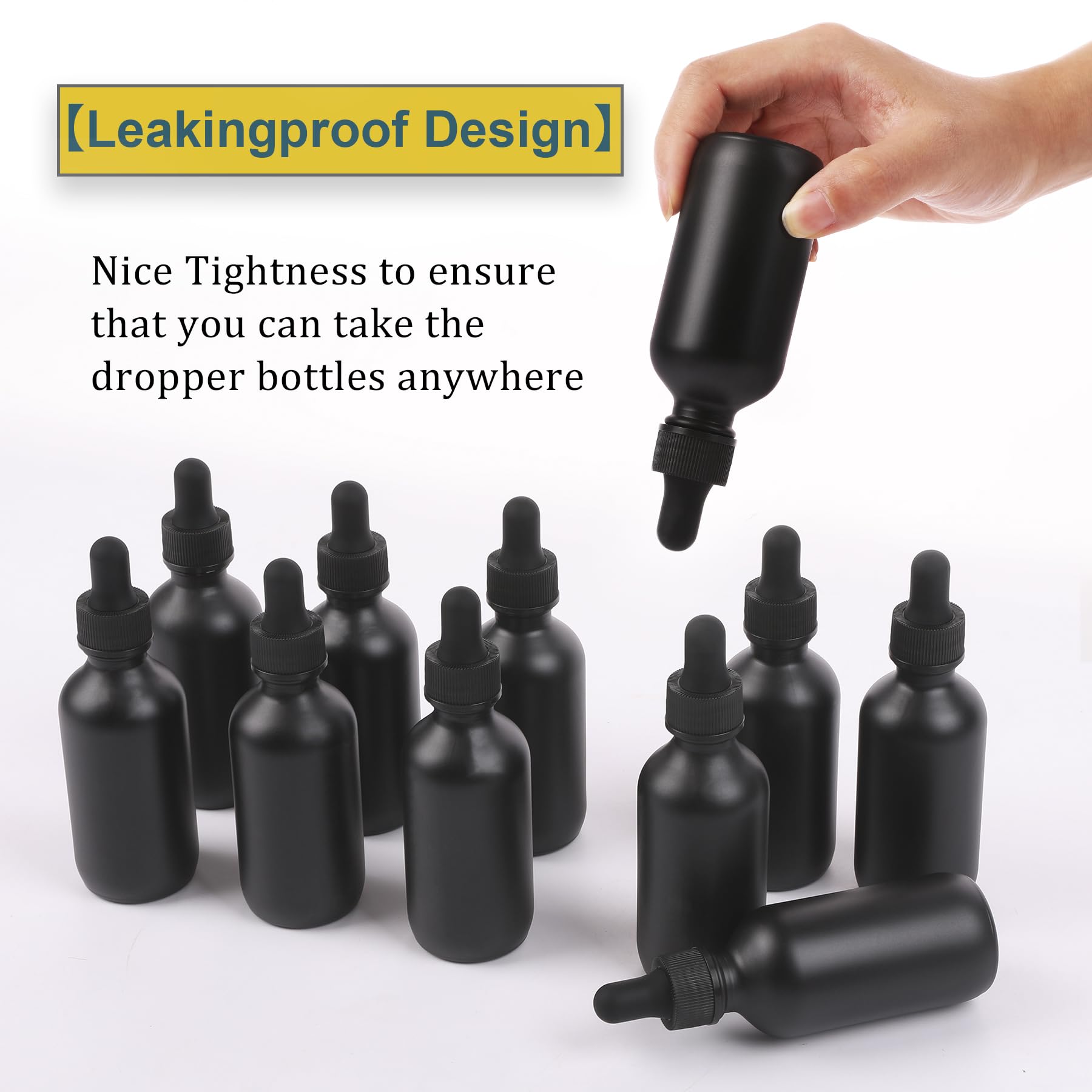 NOOEEISS 57 ml Glas-Tropfflasche, Preety-Tinkturflaschen mit präziser Skala, Augentropfen, auslaufsicheres Design für einfaches Reisen (schwarz-matt, 48 Stück)