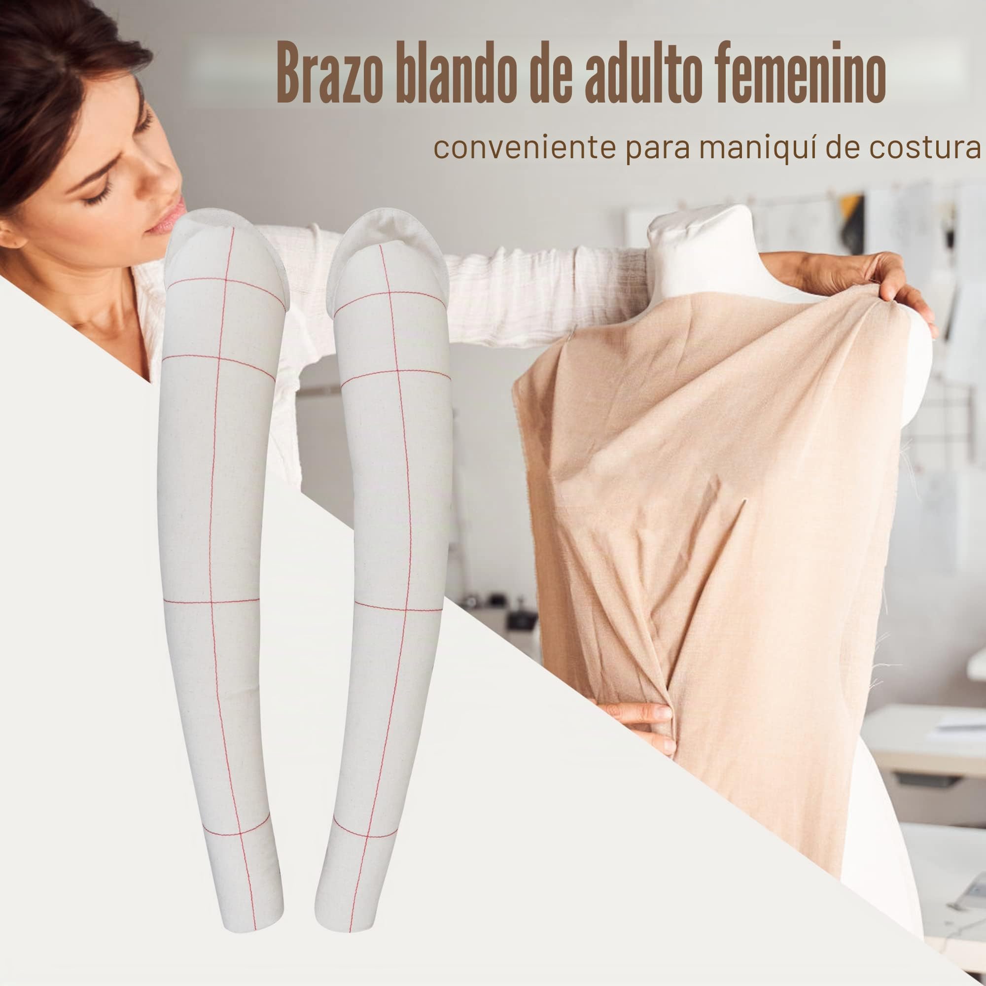 1:1 - Maniquí de Sastre con Brazos Suaves para Costura, Totalmente Pinnable, Algodón Drapeado, para Hacer Patrones, Tamaño Completo para Adultos, 60 cm, 1 Par