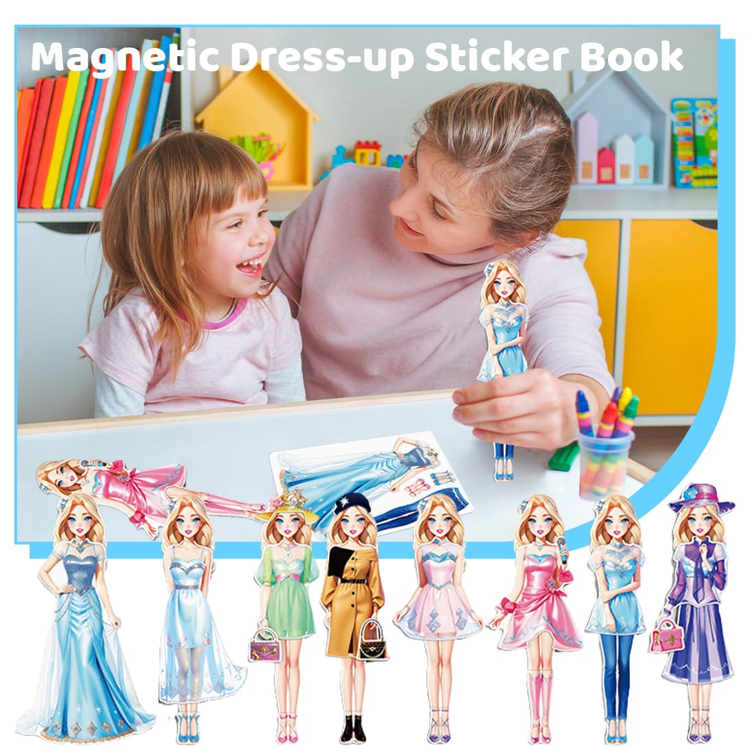 Muñecas de Vestir Magnéticas Muñeca de Papel de Vestir de Princesa Juguete de Juego de Viaje de Simulación y Juego Muñeca de Portátil para Vestir Princesas Regalo para Niña (Amy)