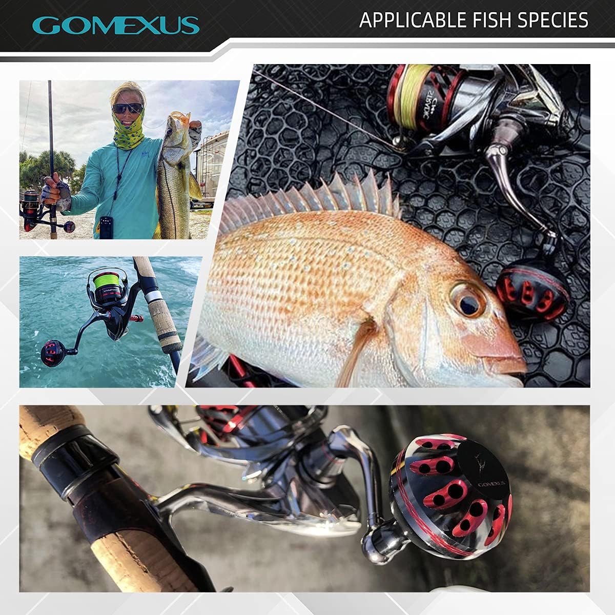 GOMEXUS Power Knob Compatible for Shimano Stradic CI4 Sahara FI Daiwa Ballistic LT Exceler LT Spinning Reel Handle Replacement Direct Fitment Metal