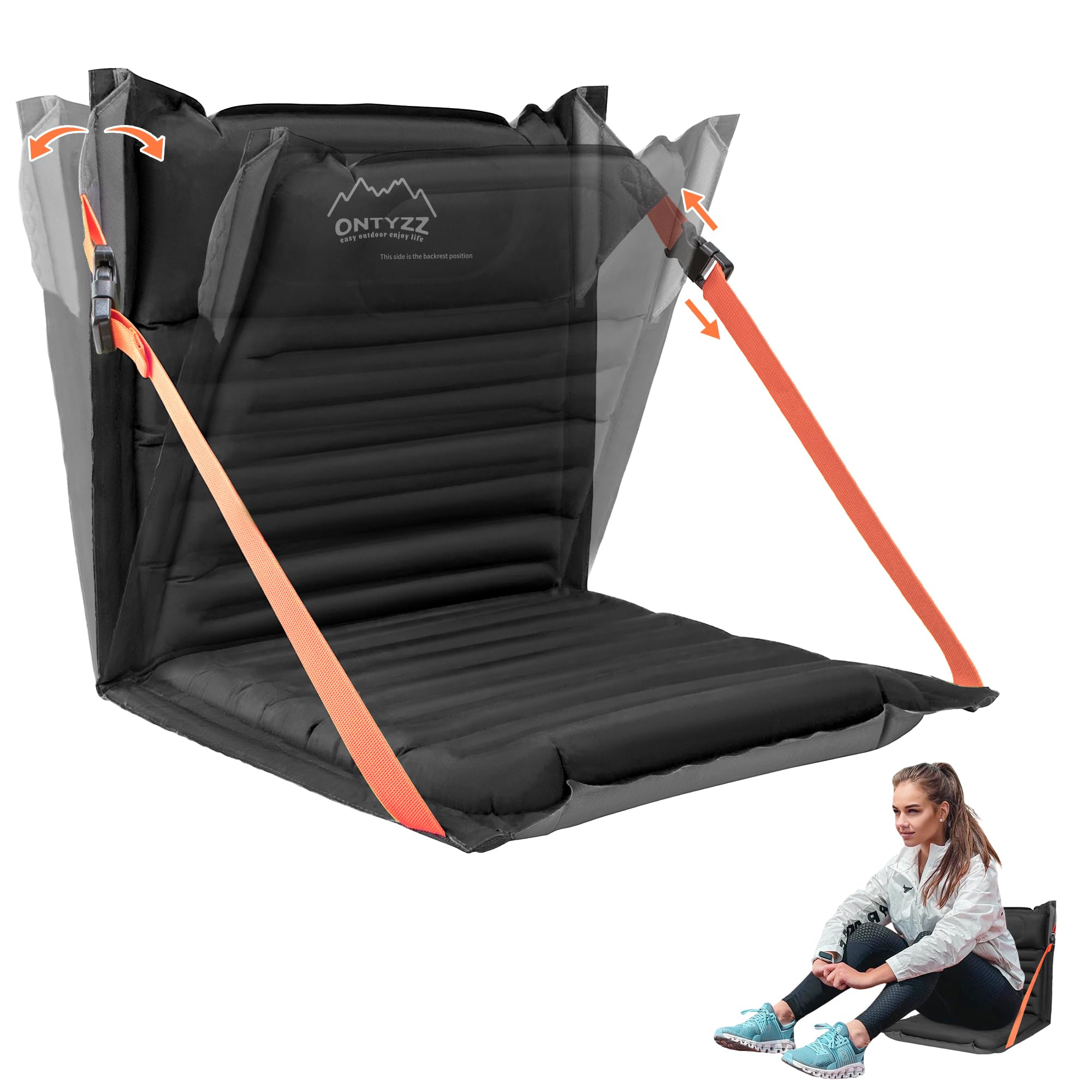 ONTYZZ Stadium Seats with Back Support Inflatable Portable Folding Comfort Seat Waterproof Cushion with Backrest for Sports Events Stadium and Camping