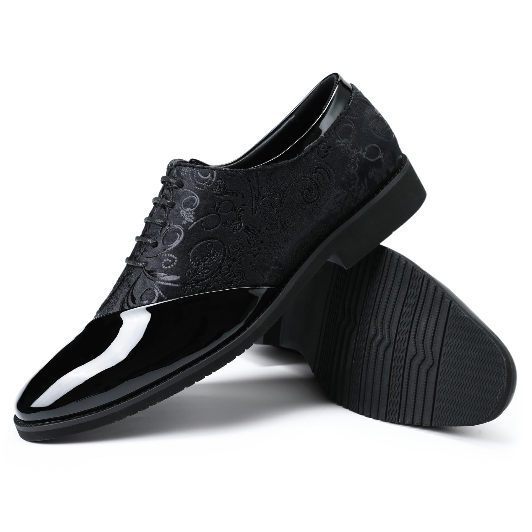 YFFUSHI Zapatos Hombre de Piel PU de Jacquard con Cordones Derbys de Vestir para Negocios Plantilla Ancha Brogues Elegantes