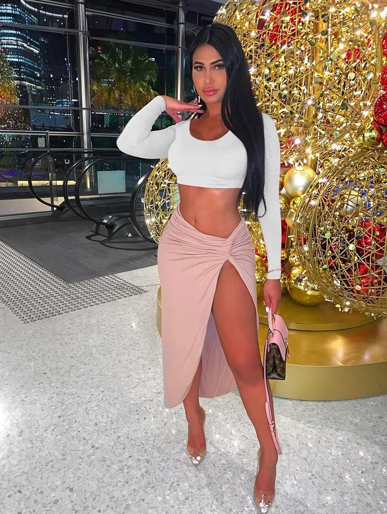 XXTAXN Women's Sexy Bodycon Basic Scoop Neck Long Sleeve Slim Solid Color Crop Top - Image 8