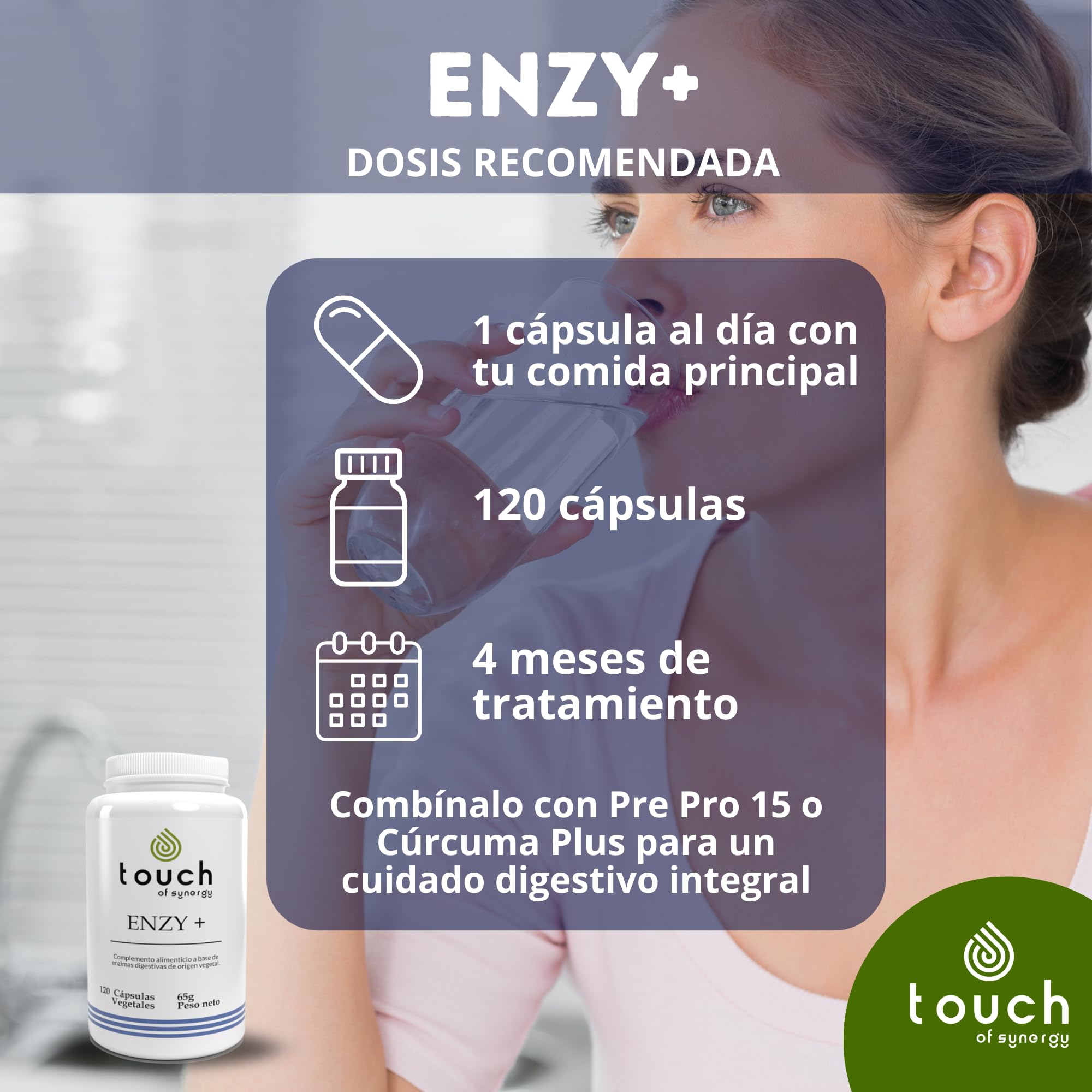 ENZY+ – Complejo de Enzimas Digestivas – Mejora la Digestión y Absorción de Nutrientes – Alivio de Hinchazón y Malestar Estomacal – 120 Cápsulas Vegetales