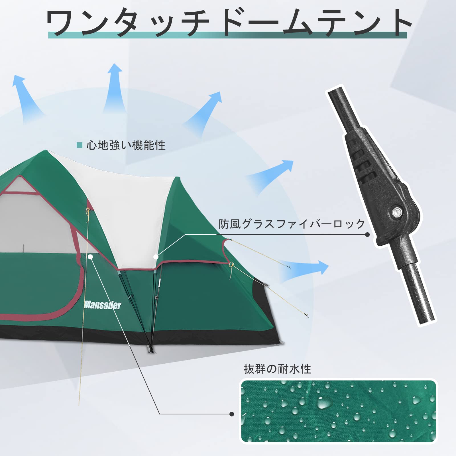 ワンタッチ設営 耐水 UVカット 組立簡単 8人用大型 LVYUAN テント ワンタッチ 大型 簡単設営 リビングスペース 防水