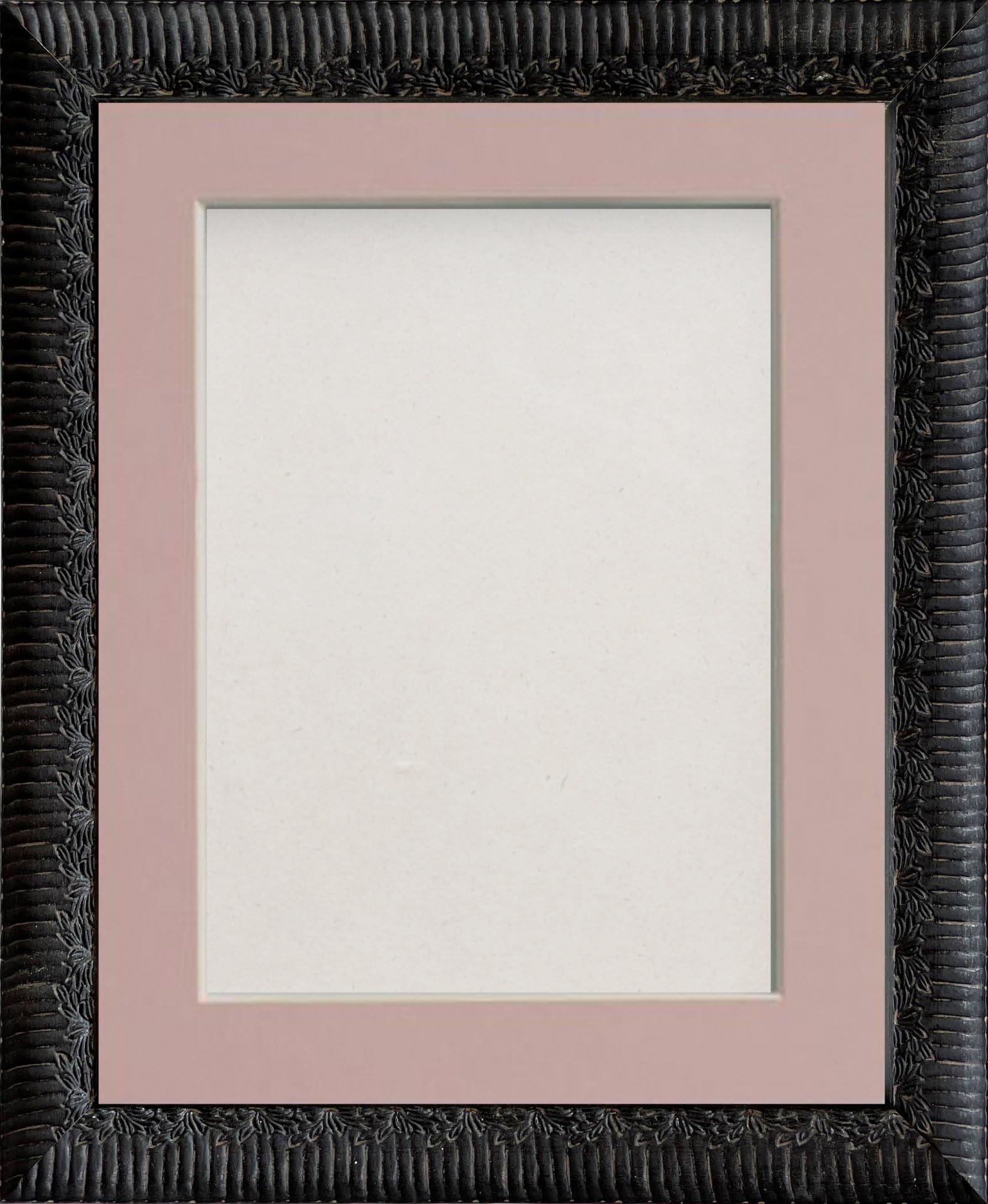 Frame Company Boleyn Black Ornate Decorative Wooden 9x7 inch Frame With Pink Mount for Image 8x6 inch *Choice of Sizes and colours* Fitted with Real Glass — image 1